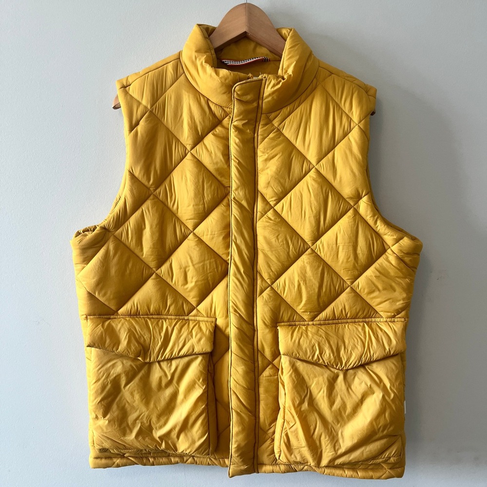 The Normal Brand Quilted Puffer Vest Gorpcore Yellow Large Snap Front Pocket